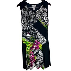 Joseph Ribkoff 12‎ Black White Pink Green Paisley Floral Sequin Sleeveless Dress